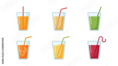 Foto Colorful drinks with straws in glasses.