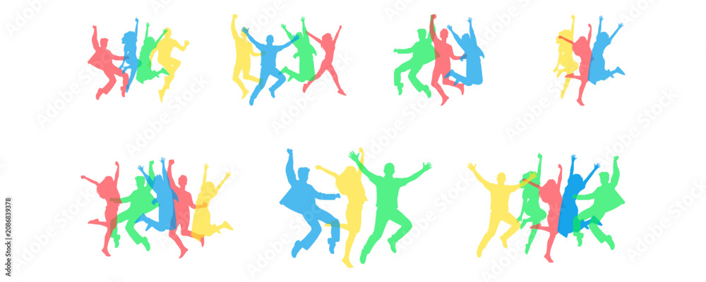 Obraz premium Set of Youth Friendship Day Silhouette for Community Unity, Togetherness, Diversity, and Social Celebration Illustration. Vector Set