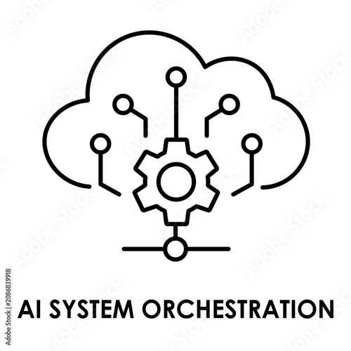 AI System Orchestration and Cloud Network Concept Line Icon with Editable Stroke