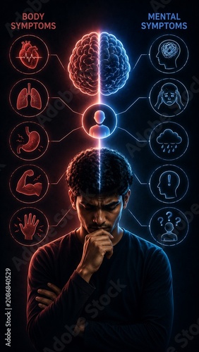 Comprehensive Infographic of Mind-Body Connection: Mapping Physical and Mental Symptoms of Stress and Anxiety