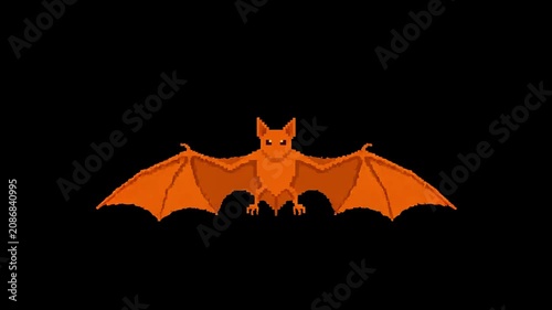 halloween bat popup animation pixel style on black background