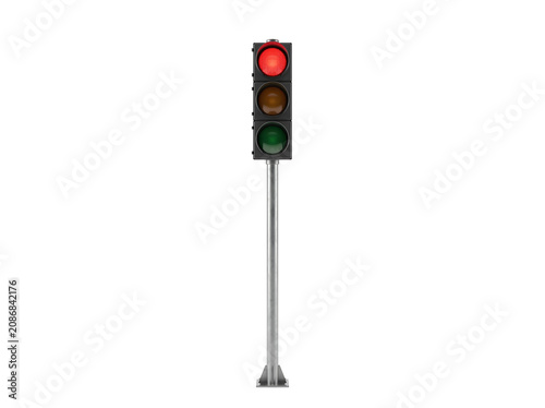 Modern Traffic Signal Light Showing Red Against A Solid Background