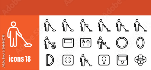 Foto Prospecting metal detecting line icons set