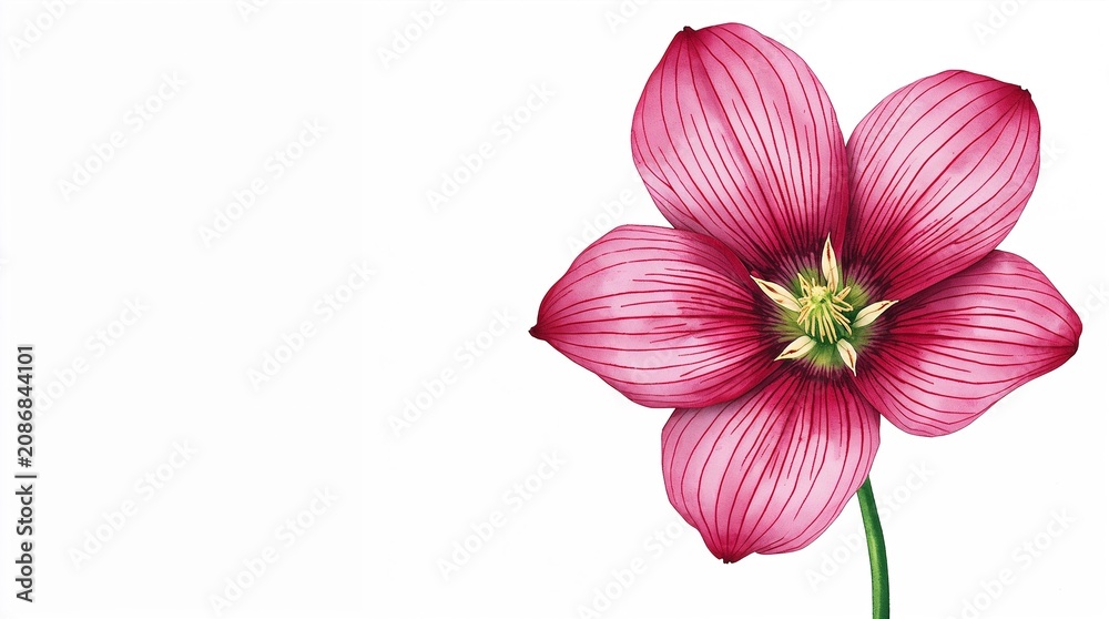 Fototapeta premium Pink Agrostemma Flower Botanical Illustration on White Background with Copy Space