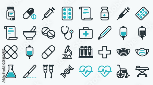 Fotografie Healthcare and Hospital Equipment Icon Set