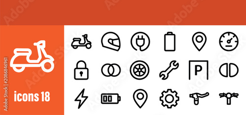 Quadro su tela Scooter and automotive line icons set, vehicle and transportation symbols