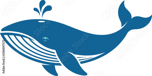 Obraz na płótnie Blue Whale Vector Mascot Design Featuring Majestic Spouting Water Blowhole and S
