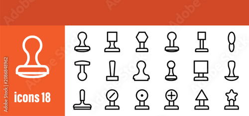 Photos Rubber Stamp and Seal Icons Set - Official Mark Outline Vectors for Documents an