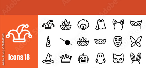Cuadro en lienzo Costumes Icons Set - Vector collection of party outfits, masks, hats, and fantas