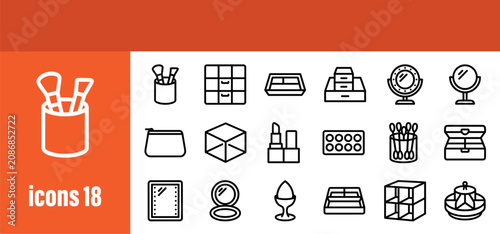 Foto Makeup and cosmetic storage line icon set