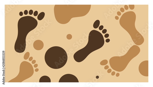 Tableau sur toile Footprints seamless pattern with human brown footsteps and abstract soil spots i