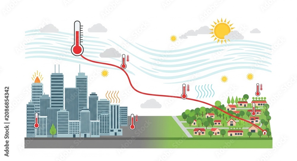 Obraz premium Modern city energy transmission line connecting urban skyline to green countryside under bright sunny sky