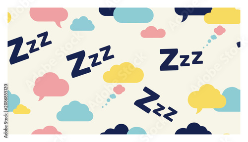 Slika na platnu Sleeping concept pattern with Zzz text and colorful dream clouds on a cream back