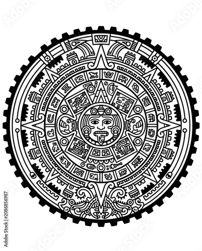 Canvastavla Aztec Sun Stone Calendar Illustration - Ancient Mexican Symbol