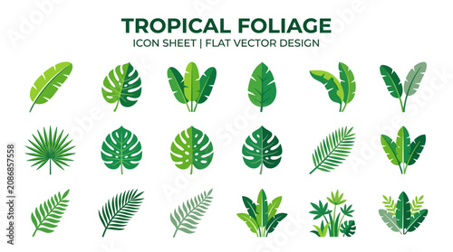 Tropical Foliage Vector Icon Collection.