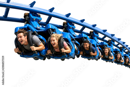 Exciting Roller Coaster Ride with Thrill Seekers