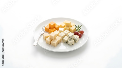 Delicious cheese plate, assorted cheeses, crackers, garnished with herbs, gourmet food