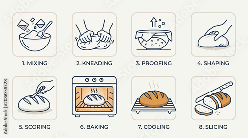 Bread Baking Process Steps Illustration.