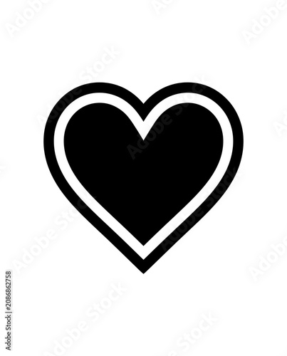 Black Heart Icon with White Outline on White Background