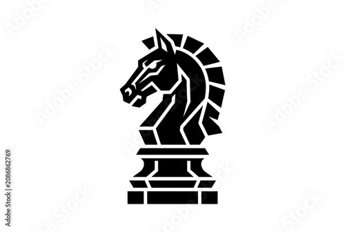 Black Knight Chess Piece Silhouette Icon on White Background