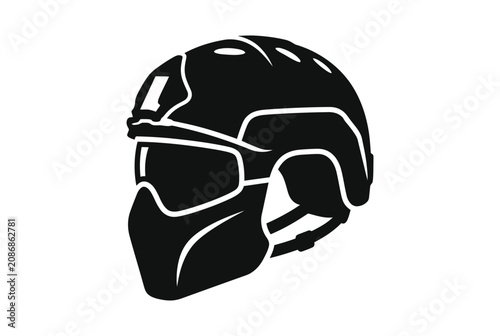 Black Motorcycle Helmet with Goggles and Face Mask Icon Vector
