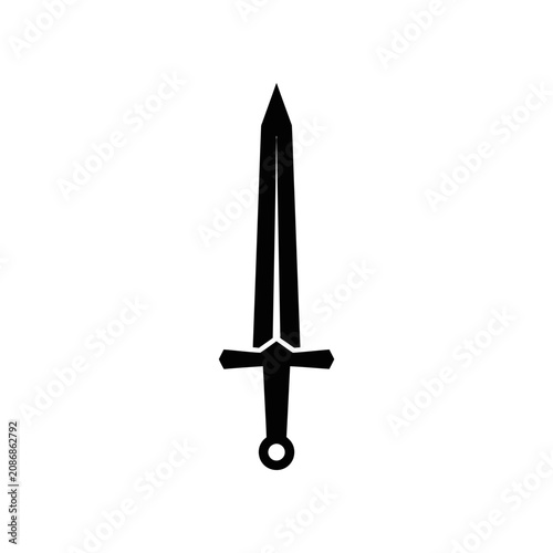 Black Medieval Sword Icon Silhouette Isolated on White Background