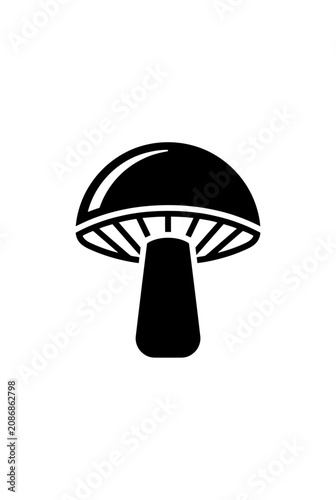 Black Mushroom Icon Silhouette on White Background