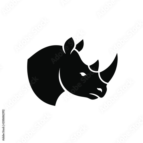 Black Rhinoceros Head Silhouette Icon Vector