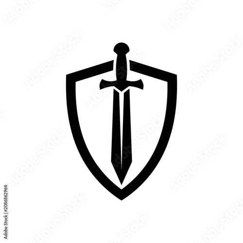 Black Shield and Sword Icon - Medieval Warrior Emblem, Security Symbol