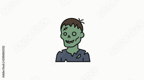 Canvastavla Cartoon Zombie Face Icon, Halloween Character, Spooky Monster Illustration