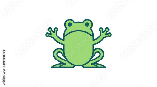 Tableau sur toile Cute Green Frog Cartoon Character with Open Arms, Isolated on White Background