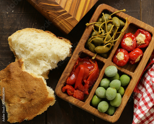 marinated olives, capers and peppers for appetizer