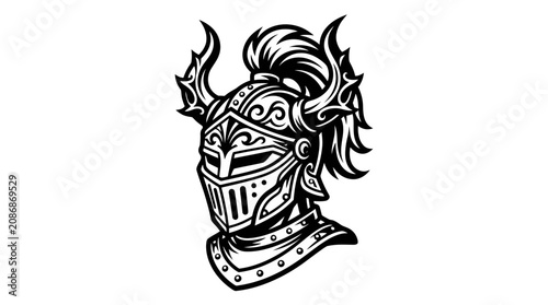 Fotografía Medieval Knight Helmet Emblem - Warrior Armor Icon