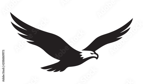 Bald eagle flying silhouette vector on white background for freedom and power concept