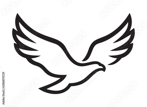 Flying eagle line art silhouette vector on white background for minimalist logo