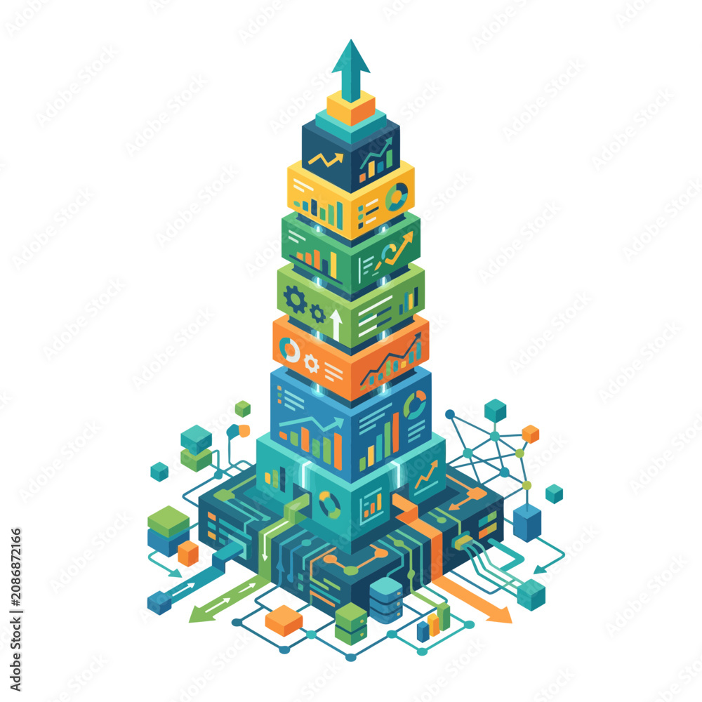 Fototapeta premium Data Tower Growth Chart Infographic Isometric