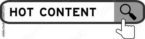 Quadro su tela Search banner in word hot content with hand over magnifier icon on white backgro