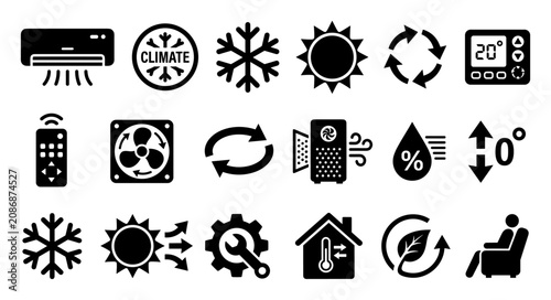 Obraz na płótnie Set of climate control and air conditioning icons for temperature, ventilation,