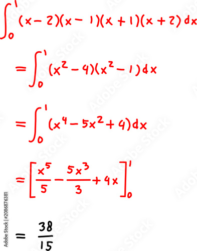 Obraz na plátne Step-by-step definite integral solution expanding polynomial factors and evaluating the result, with clear mathematical notation on a clean white background