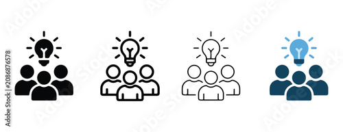 Group of people with light bulb ideas teamwork collaboration innovation creativity brainstorming solutions  teamwork concept with people and light bulbs