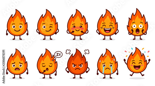 Fotografie The fire emojis display various emotions in a digital illustration