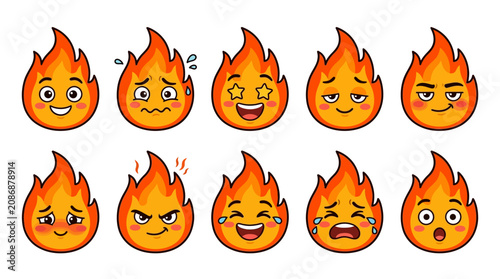 Tableau sur toile The fire emojis display various emotions through their facial expressions
