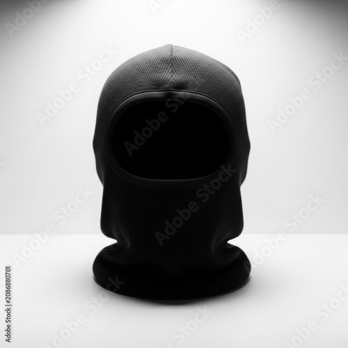 Black Knitted Balaclava Face Mask on White Background