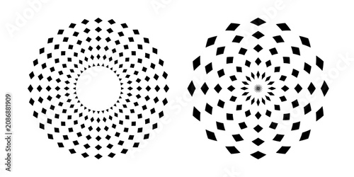 Set of Abstract Geometric Radial Rotation Circle Dots Patterns. Decorative De...