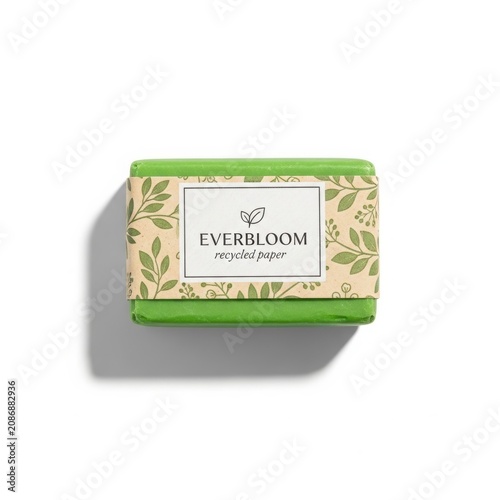 Bright Green Bar Soap Wrapped with Botanical Paper Band