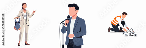Professional speaking, organizing, and maintenance teamwork illustration