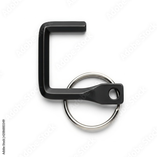 Matte Black Carabiner Keychain with Silver Key Ring on White Background