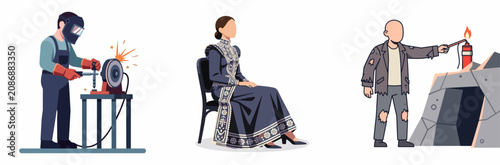 Traditional Craftsman, Cultural Observer, and Modern Industrialist Flat Illustration