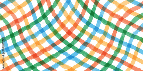 Slika na platnu Abstract background with colorful intersecting wavy lines, vibrant and playful criss-cross stripes on transparent grid modern design