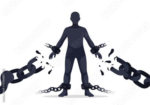 Fotografie Man breaking free from heavy chains.